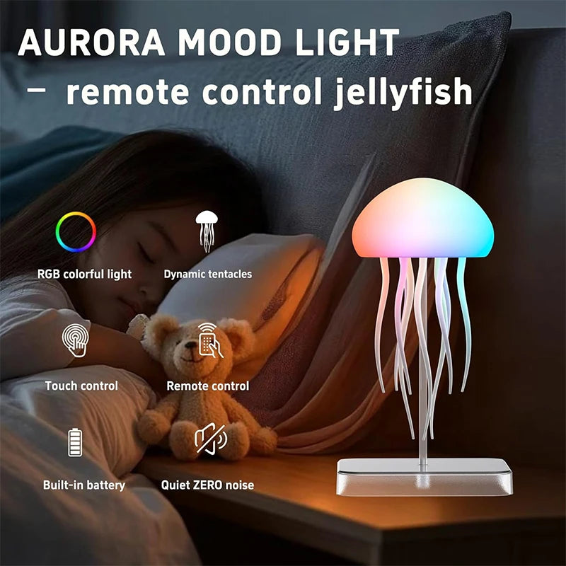 Enchanting LED Jellyfish Lamp with 9 Graceful Tentacles, Dual Modes, Extended Battery Life, Colorful Gradient Effects, and Convenient Remote Control